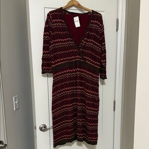 Lane Bryant Burgundy Zigzag Long Sleeve Dress